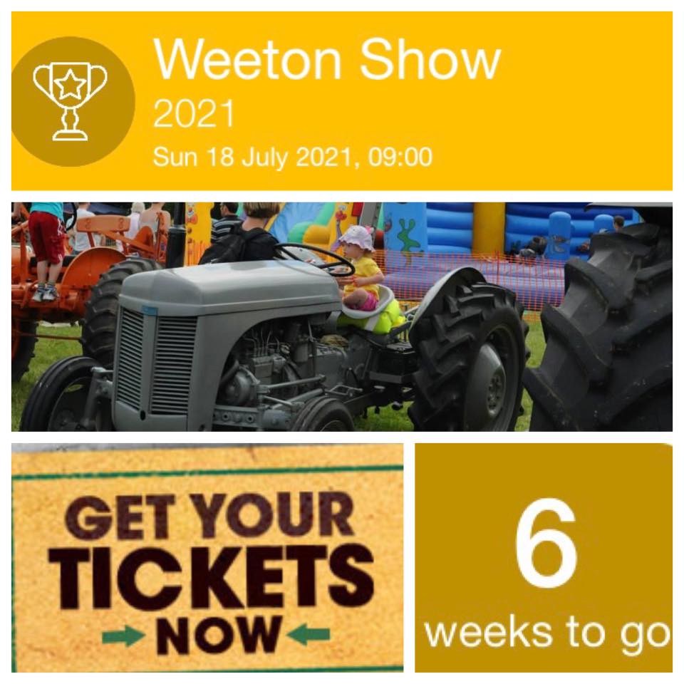 WeetonShowNews's tweet photo. Just six weeks to go!
Remember to buy your tickets! Available on the Weeton Show website https://t.co/LUQb9iAbTP Also purchase between 6pm & 7.30pm on Wed 9th June at Almscliffe Village Hall - for those who canβt buy via the website.
#weetonshow #familyfun #yorkshirelife https://t.co/oLMgRptI8S