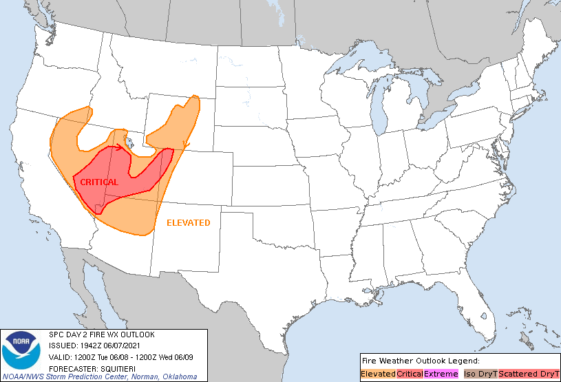 NWSSPC's tweet photo. 2:44pm CDT #SPC Day2 #FireWX Critical: portions of the great basin into the four corners https://t.co/OIf8uk7xip https://t.co/TrCDE1Lz9w