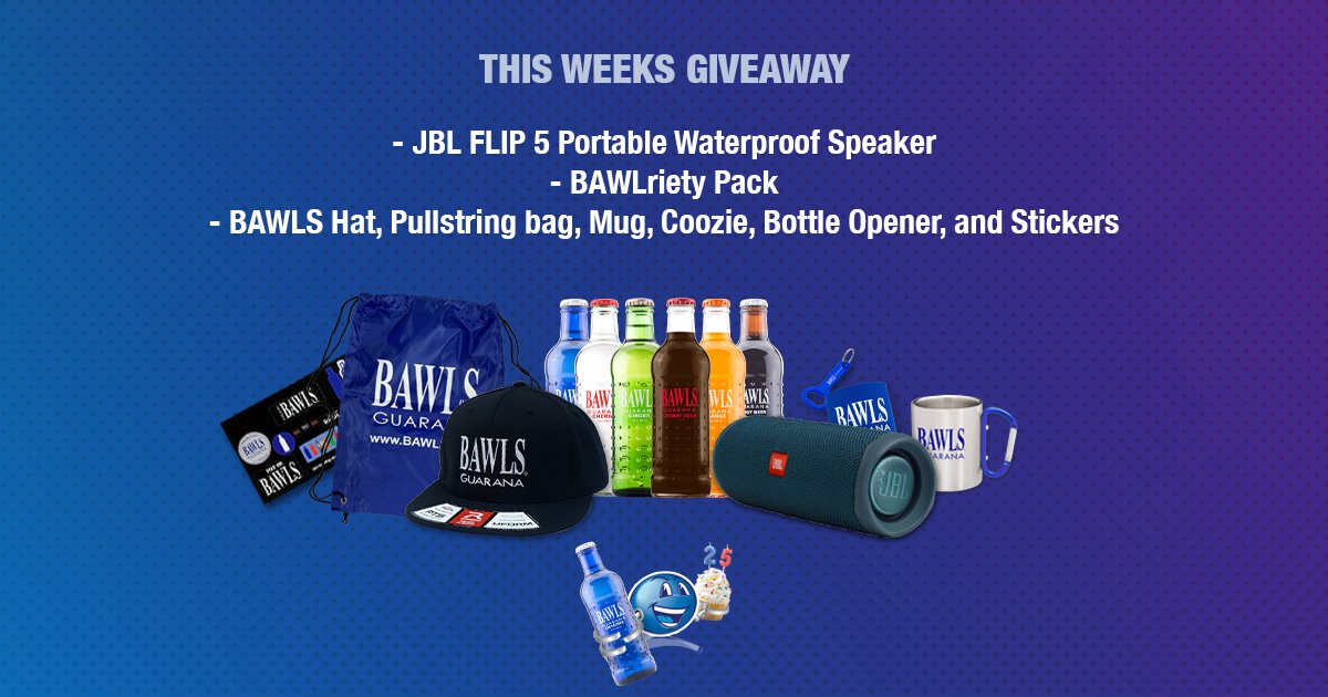 BAWLSGuarana's tweet photo. Another week, another giveaway! This week's prize includes a JBL Flip 5 Portal Speaker along with other BAWLS goodies. 

To enter just like, comment, or share any BAWLS post this week. Winner announced Friday! https://t.co/3TNHCjbXpG