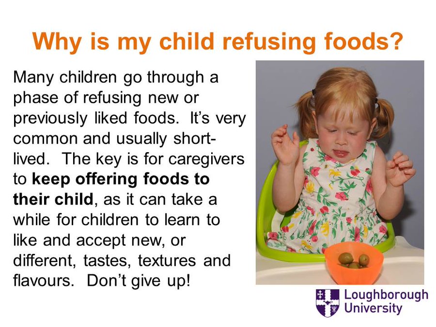 ChildFeedGuide's tweet photo. Refusing to eat foods is very common in young children. It's part of them learning to like new tastes. As caregivers, our role is to keep offering a variety of healthy foods and gently encourage them to try. This could be touching or licking a food initially - it all helps! https://t.co/l3mz48o9bq