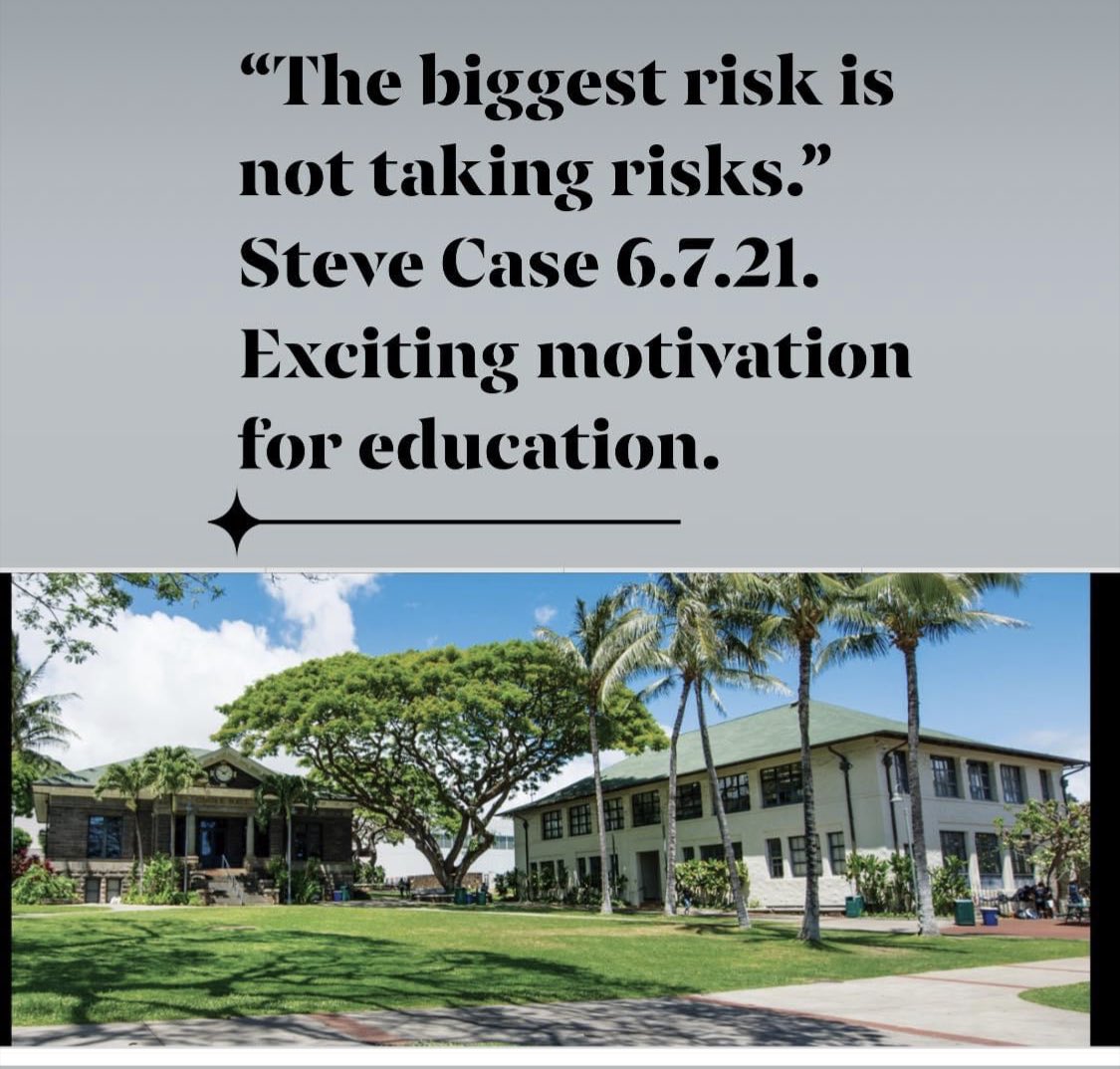 Kathleen Thomas (@kthomas4808) on Twitter photo Excellent Keynote by Steve Case, Punahou Festival of Ideas. Let’s ask ourselves, “What risks are we educators taking and how are we supporting our students to take risks?” <a href="/PunahouSchool/">Punahou School</a> Excellent Keynote by Steve Case, Punahou Festival of Ideas. Let’s ask ourselves, “What risks are we educators taking and how are we supporting our students to take risks?” <a href="/PunahouSchool/">Punahou School</a>