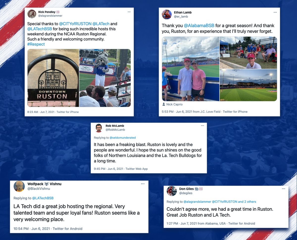 LATech's tweet image. Talk of the Town! 💙

Here&apos;s just some of the praise for our city, our people, and our university from Ruston&apos;s many guests over the historic weekend.

#EverLoyalBe | #ExcellenceMadeHere