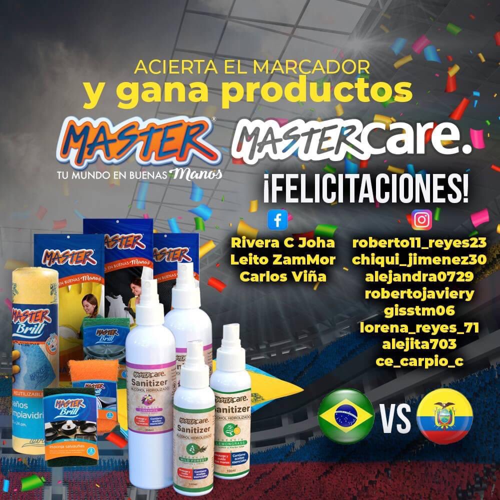 Master_ecuador's tweet photo. Felicitamos a todos nuestros ganadores que acertaron con la trivia deportiva #Master y que cumplieron con todos los requisitos del concurso.😊🖖✌️⚽️
¡En breve nos contactaremos con ustedes¡ #EliminatoriasMundialistas #TuMundoEnBuenasManos #MasterCare https://t.co/GnJvqeBfT6