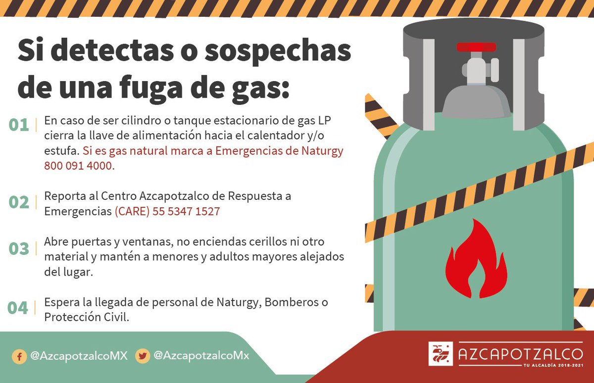 PcAzc's tweet image. En caso de fugas de gas te recomendamos:
@AzcapotzalcoMx