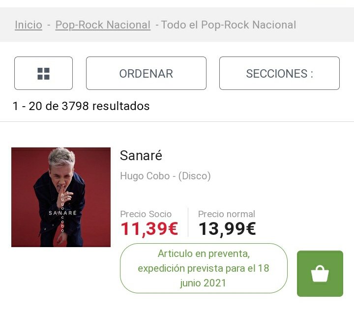 NewsHugoC's tweet photo. "SANARÉ" de @xhugocobox se encuentra en Fnac:
- N1 en “lo más reservado” 
- N1 en "lo más vendido" 
- N1 en "todo el pop-rock nacional"
- N18 en "próximos lazamientos" https://t.co/yk6OCvZclA