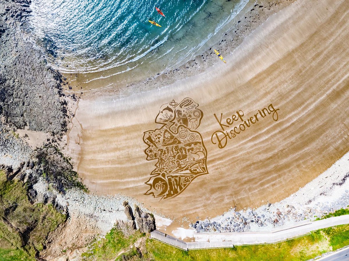 aerial_ie's tweet photo. Recent shoot for the ‘Keep Discovering’ campaign, for @Failte_Ireland. The unique piece of art, by environmental artist Sean Corcoran, was created by hand on Kilmurrin Cove in Co. #Waterford https://t.co/D8lA6an3aj