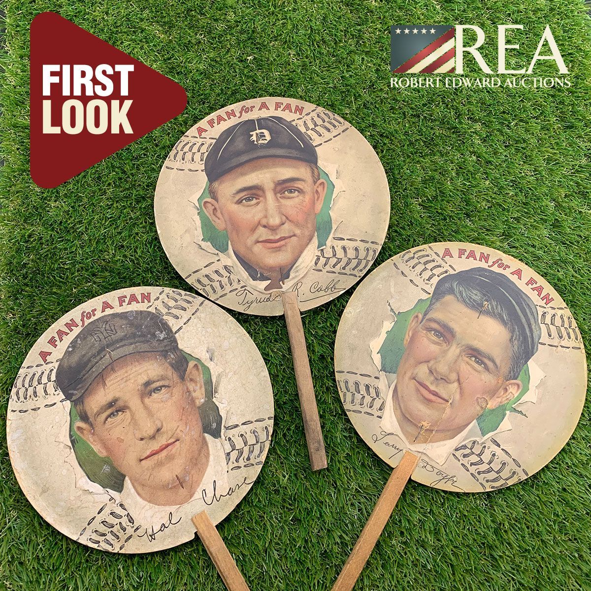 collect_rea's tweet photo. The striking design and colorful graphics of these "A Fan For A Fan" series make them ideal for display. Look for all 3 in an upcoming auction.
@REAOnline #MLB #baseballmemorabilia #TyCobb #HalChase #LarryDoyle #auction #collector #thehobby #oldbaseball #baseballcollectables https://t.co/PqNCvr7eFc