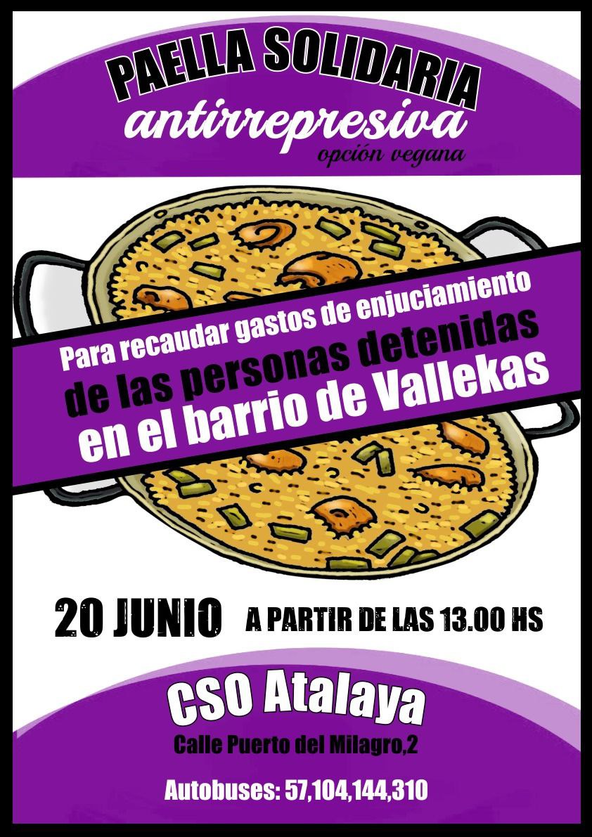 VallekasAntifa's tweet photo. Vallekas es un barrio solidario en el que lxs vecinxs nos apoyamos cuando toca.

El día 20 de junio tenemos una cita para solidarizarnos con nuestrxs compañerxs y vecinxs en @CSOJ_Atalaya

No te lo pierdas! 💪🏼💪🏼

#VallekasAntifascista #VallekasSolidaria #PaellaSolidaria https://t.co/SMoQACjNjy