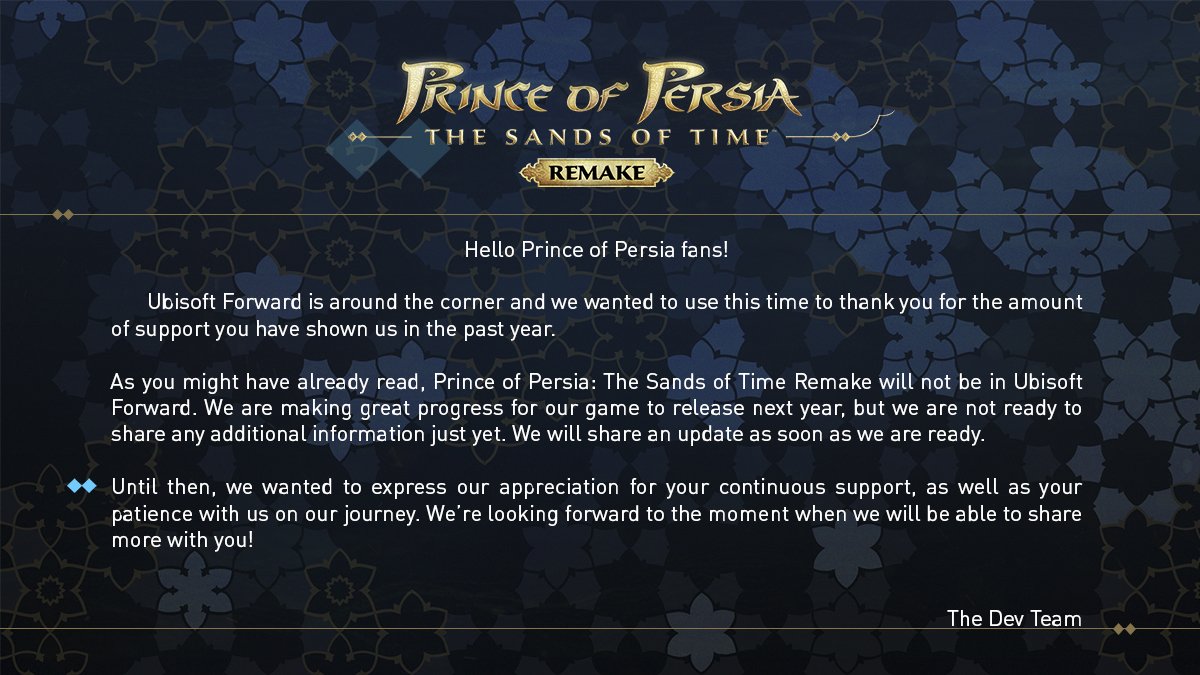 XBM_Network's tweet image. #PrinceofPersia #TheSandsOfTime Remake will not be shown at #UbisoftForward