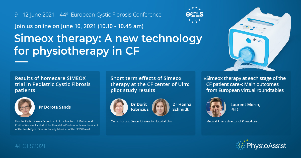 PhysioAssist's tweet photo. As part of the #ECFS2021 conference program, we are proud to propose the following symposium: "Simeox therapy: a new technology for physiotherapy in CF". 👏

If you have registered to the conference, join us online on Thursday, June 10, 2021 from 10.10 to 10.45 am CEST https://t.co/YTgKRPoRAM