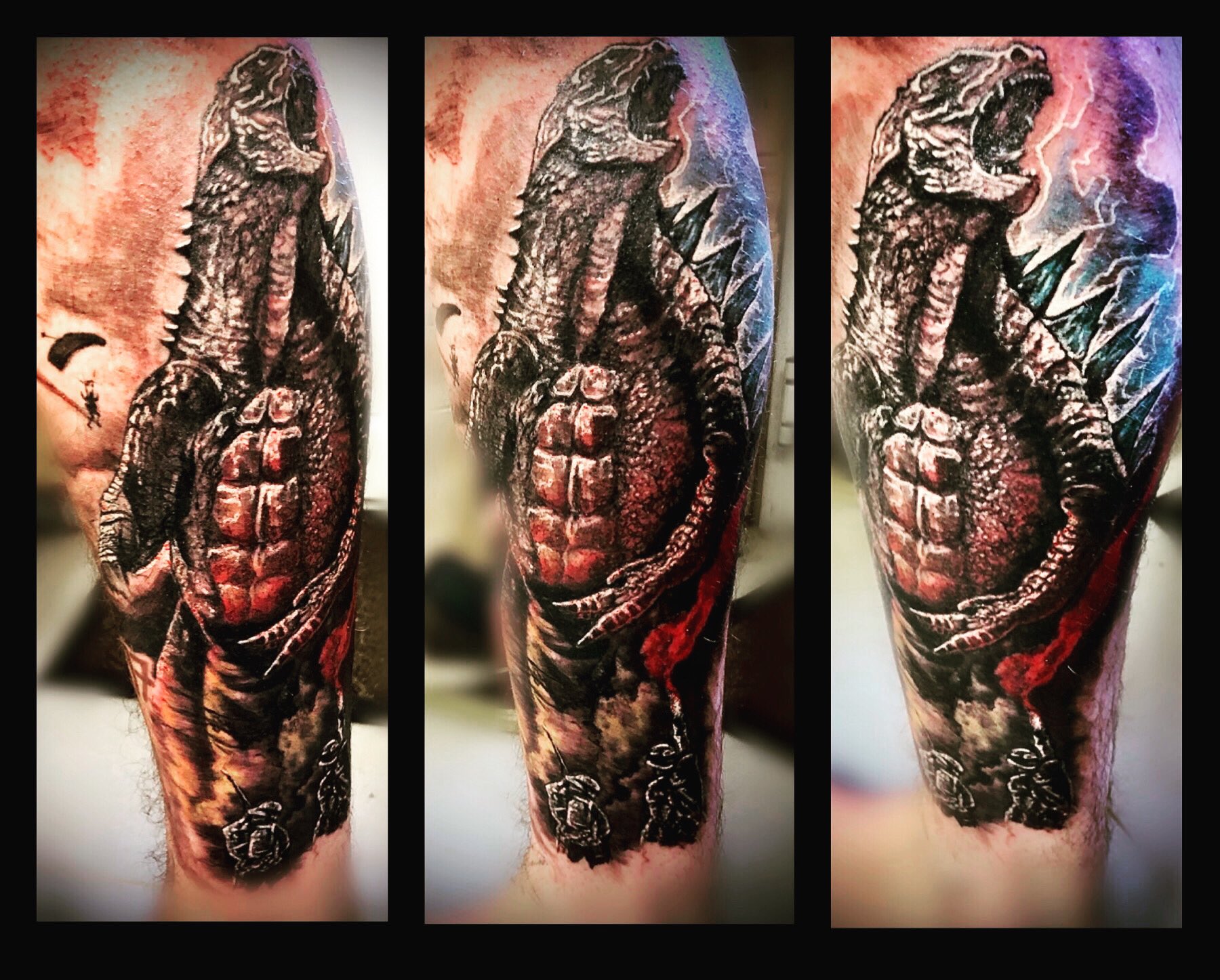 Start of a Godzilla themed sleeve! 😊 #godzilla #tattoo #girlswhotat... |  TikTok
