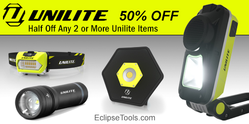 eclipsetools's tweet image. Huge savings on all remaining Unilite Portable Lighting Products! Save 50% off all Unilite items when you purchase any 2 or more Unilite products. No coupon code required; discount is applied automatically during checkout. 

Browse all Unilite
eclipsetools.com/default/magnif…