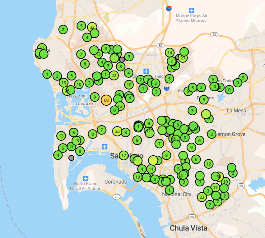 kprather88's tweet photo. Incredible to see low PM in all classrooms across San Diego Unified School District due to ventilation and filtration efforts to clean indoor air!!  So proud of @sdschools leading the way in showing it is possible to protect the health of our kids and those that teach them. https://t.co/SiouMnqKWf