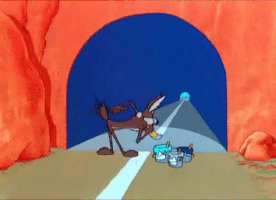 Wile E Coyote's painted tunnel on a wall, an arch with a dot on the end.