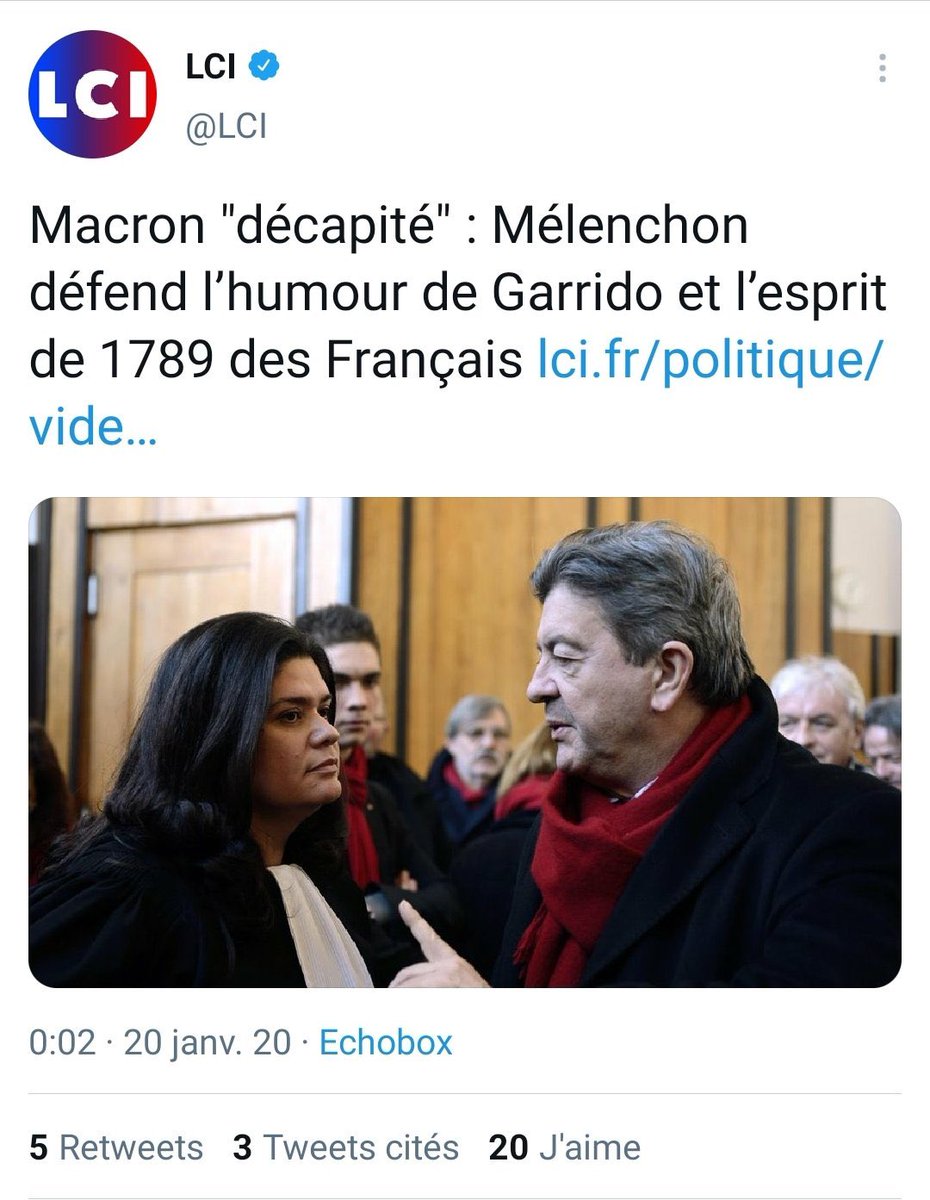 AlisonDlm's tweet photo. Ça faisait moins rire les insoumis quand ils lançaient des appels au meurtre contre Emmanuel Macron. Ils appelaient ça, de « l’humour », « de l’esprit de 1789 ». En réalité, Melenchon comme #Pacito ne valent pas mieux l’un que l’autre. https://t.co/pAUNeceJZx