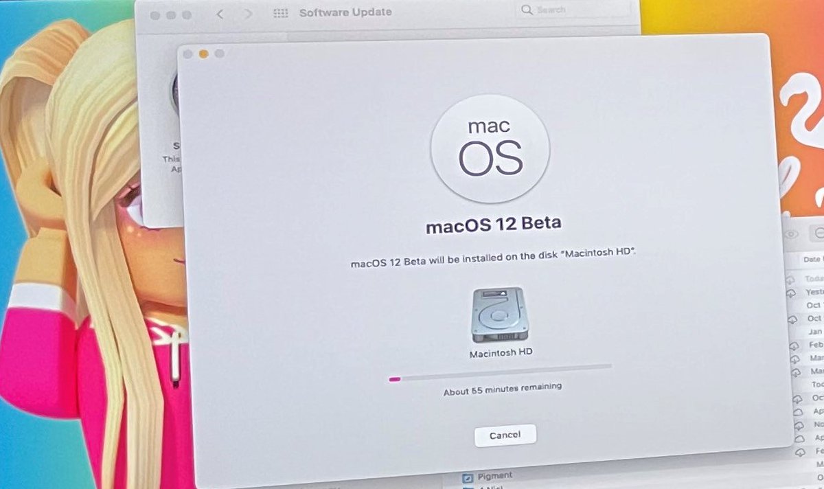 ArsenGirl's tweet image. Apparently my beta enrollment for macOS 11 transferred over to macOS 12 because I just tried to update my new MBP and got this... guess I&apos;m diving in head first! #macOS12 #betalife