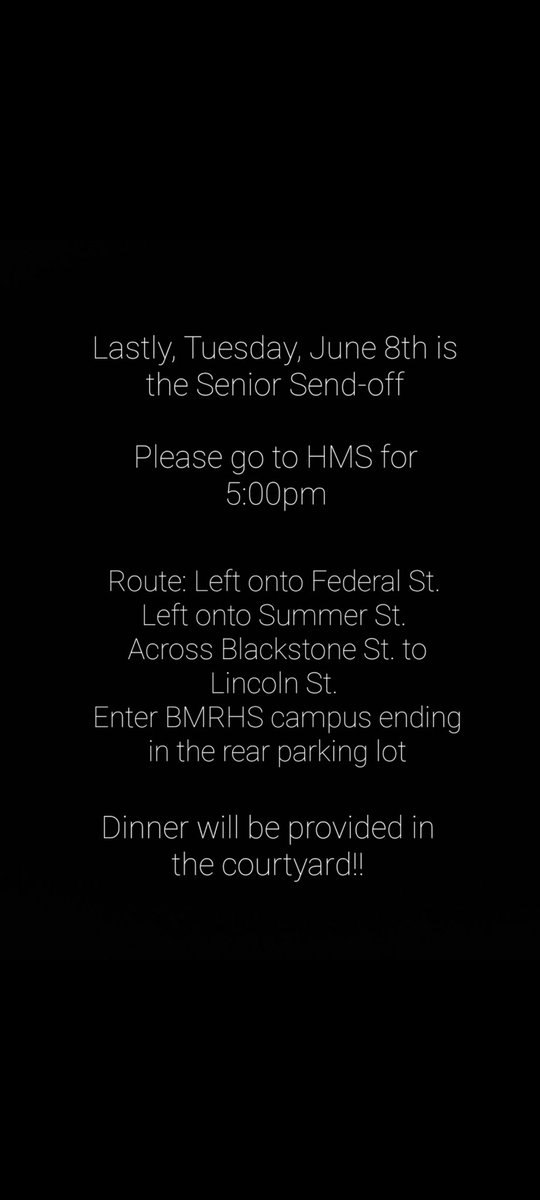 Don't forget, tomorrow night is the senior send-off, details attached below. Hope to see you all there!!!