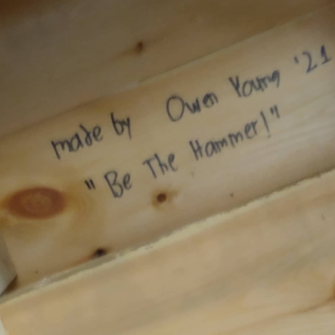 dwarfparatri's tweet photo. Well, Owen, with some help from Phil (his teacher) took it upon himself to make me a new one and then Owen signed it. The thing is, 13 years ago Owen helped me put together his dresser and we signed the bottom of one the drawers. #PingreeTogether #FatherandSon #BetheHammer https://t.co/JVewQdUiug
