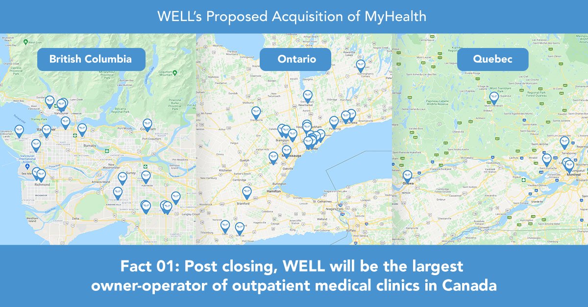 wellhealth's tweet photo. Post closing, WELL will be the largest owner-operator of outpatient medical clinics in Canada. WELL will have meaningful capabilities across primary and secondary care along with robust diagnostic facilities and capabilities

Details: https://t.co/7VZ77OvmxJ

#well #tsx #clinics https://t.co/juqFx3ZmoW