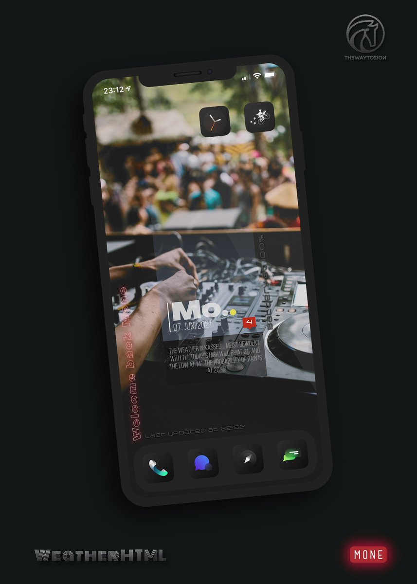 kleinmone's tweet image. Another YW theme of mine now on WHTML ⭐️

WeatherHTML by @thewaytozion 
Icons Flux by @dpth_ 
Wallpaper from Unsplash

#nojailbreak #iOS147beta2