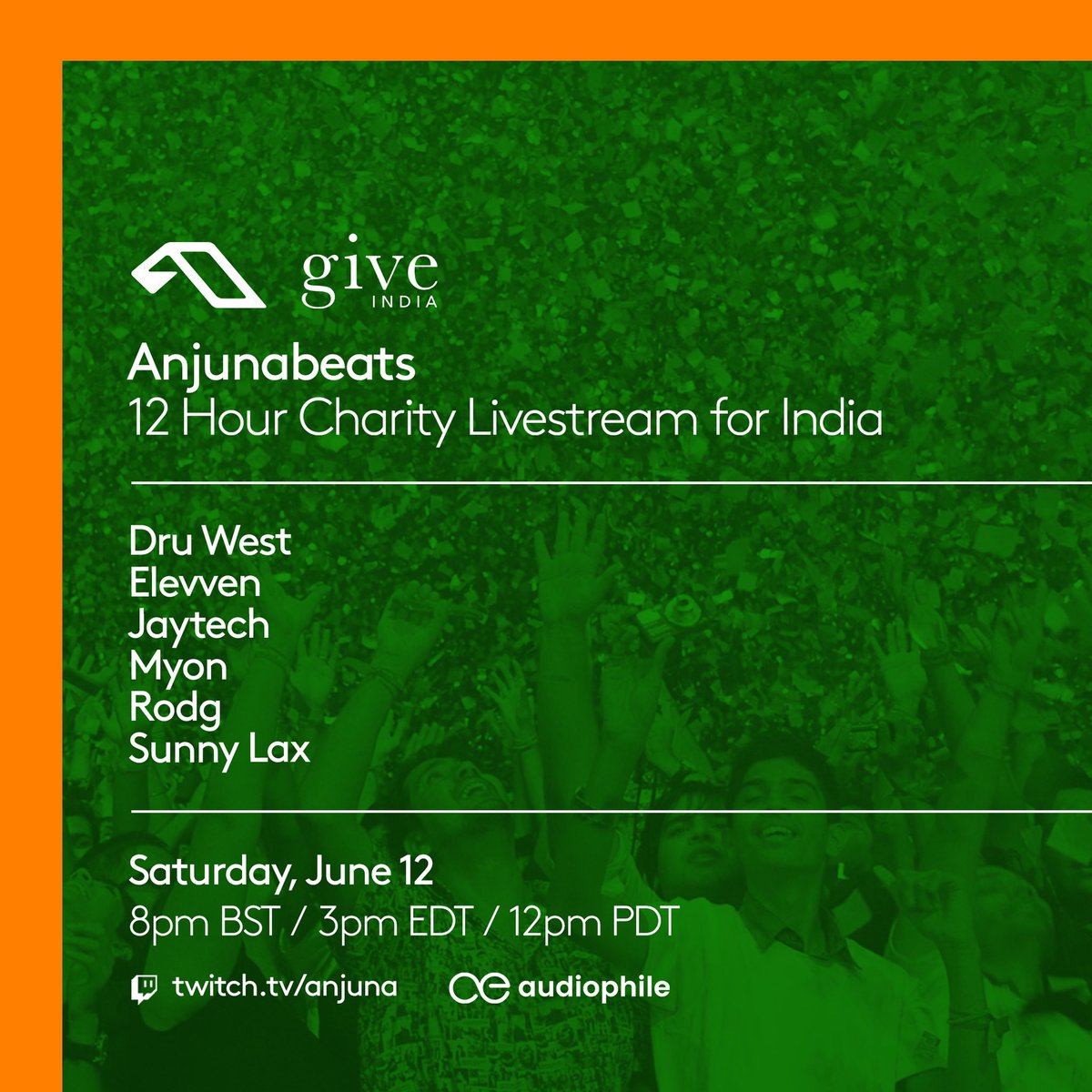India is a country that has always been close to our hearts 🇮🇳
To help tackle the ongoing COVID crisis, our good friend Jimbo (@jaytechmusic) has organised a 12-hour livestream to fundraise for <a href="/GiveIndia/">Give</a>. Streaming from 8pm BST / 3pm EDT / 12pm PDT on twitch.tv/anjuna 🇮🇳