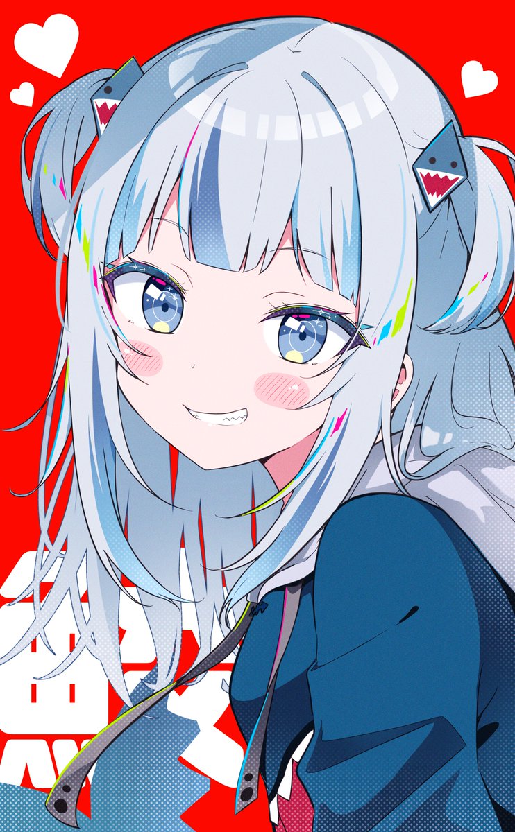 gawr gura 1girl smile solo hood blue eyes grey hair looking at viewer  illustration images