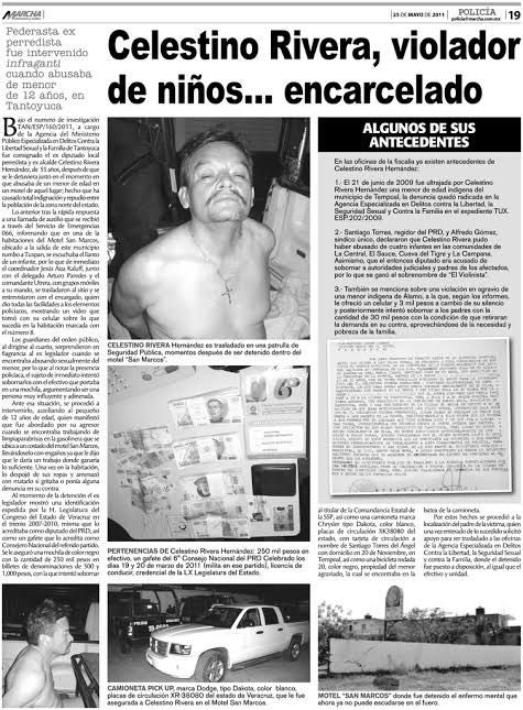 brujasdelmar's tweet photo. El candidato electo de Tempoal, Veracruz por el @PESNacionalMX, es un violador pederasta.

Celestino Rivera Hernández fue detenido en flagrancia abusando sexualmente de un menor de 12 años en el 2011, se habla de por lo menos 5 víctimas menores de edad. https://t.co/xZhZ5iVkHx