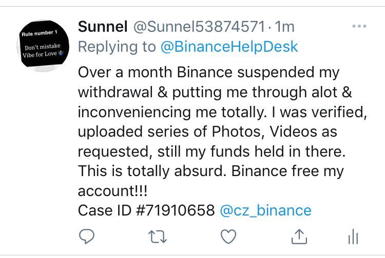 smith85386496's tweet photo. @underwood971001 @BinanceHelpDesk A friend of mine has been going through this issue for the past 1month. After so many texts to the support analyst no help yet and many pictures and videos has been uploaded to there support analyst still yet nothing please help @BinanceHelpDesk case ID:71910658 @cz_binance https://t.co/NGkGkQwVBs