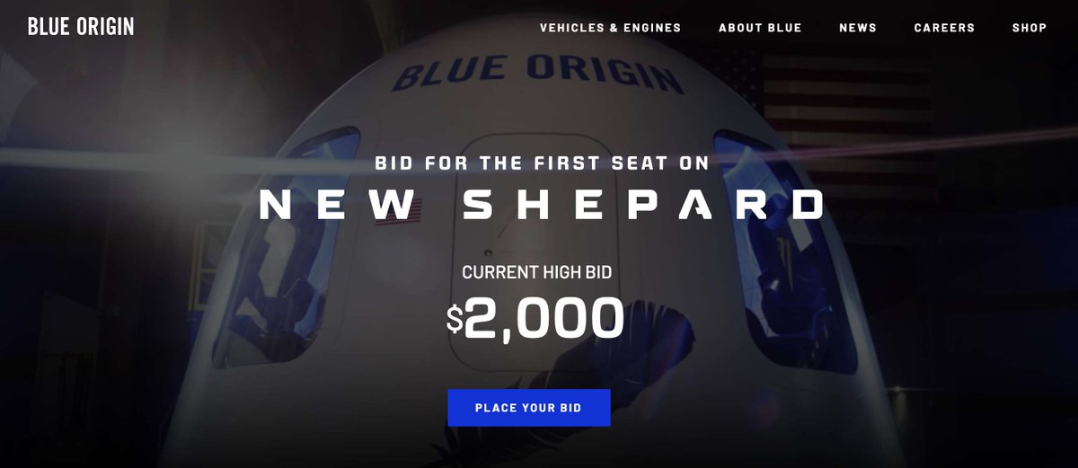 the_dailyworm's tweet photo. Highest bid on first crewed New Shepherd mission plummets from $2.8 million USD to just $2,000 after it was announced the winner would have to fly with Jeff Bezos, CEO of Blue Origin. https://t.co/CuBbujZErw