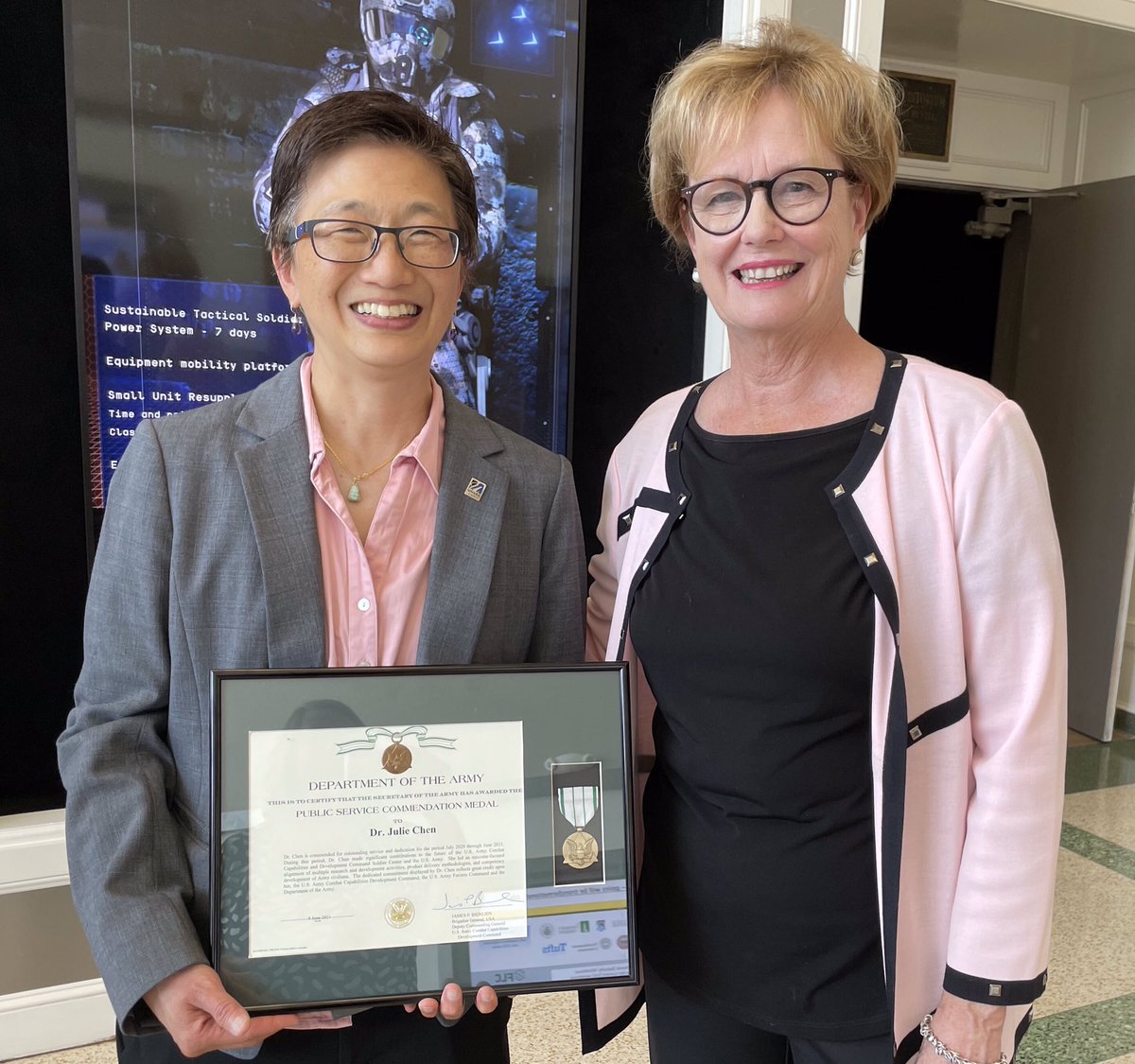 Carolyn Kirk (@execdirkirk) on Twitter photo A well- deserved award for Dr.Julie Chen of <a href="/UMassLowell/">UMass Lowell</a>. Public Service Commendation Medal conferred by Brigadier General James P. Bienlien on behalf of the Secretary of the Army. Proud of this <a href="/Mass_Tech/">MassTech Collaborative</a> Board member @MassEOHED Congrats Dr. Chen! A well- deserved award for Dr.Julie Chen of <a href="/UMassLowell/">UMass Lowell</a>. Public Service Commendation Medal conferred by Brigadier General James P. Bienlien on behalf of the Secretary of the Army. Proud of this <a href="/Mass_Tech/">MassTech Collaborative</a> Board member @MassEOHED Congrats Dr. Chen!