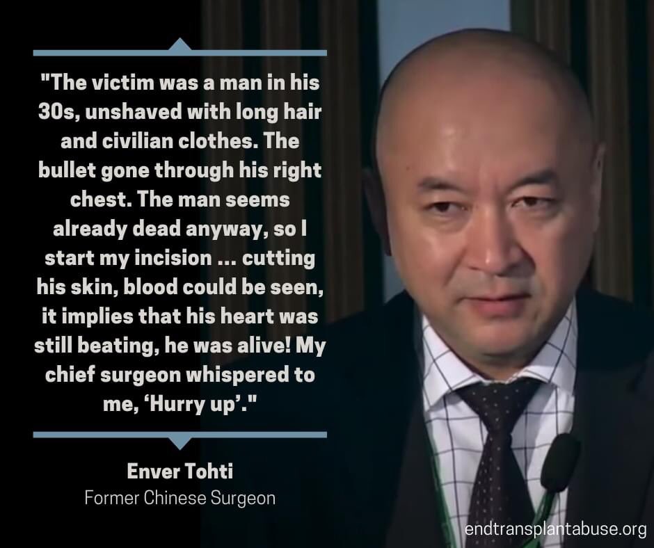 Former Chinese surgeon, Enver Tohti was ordered to remove the organs from a living prisoner who had just received a non-fatal gunshot in the chest
#endtransplantabuse #stoporganharvesting #forcedorganharvesting