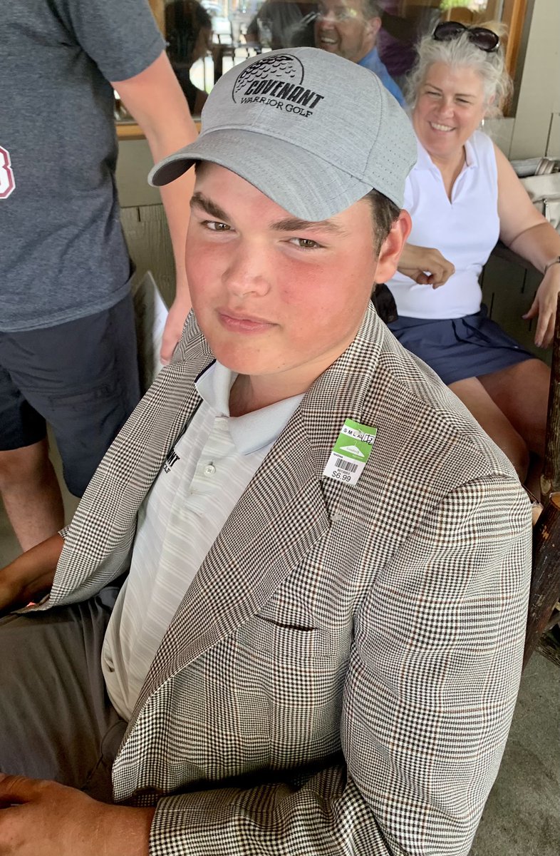 Indydannysmith's tweet photo. Boys golf team placed 2nd to move on to regionals. Jeremiah’s high score got dropped so the played bad plaid is his during dinner. @athletics4cchs @cchsindy https://t.co/zNUJxvFVvC