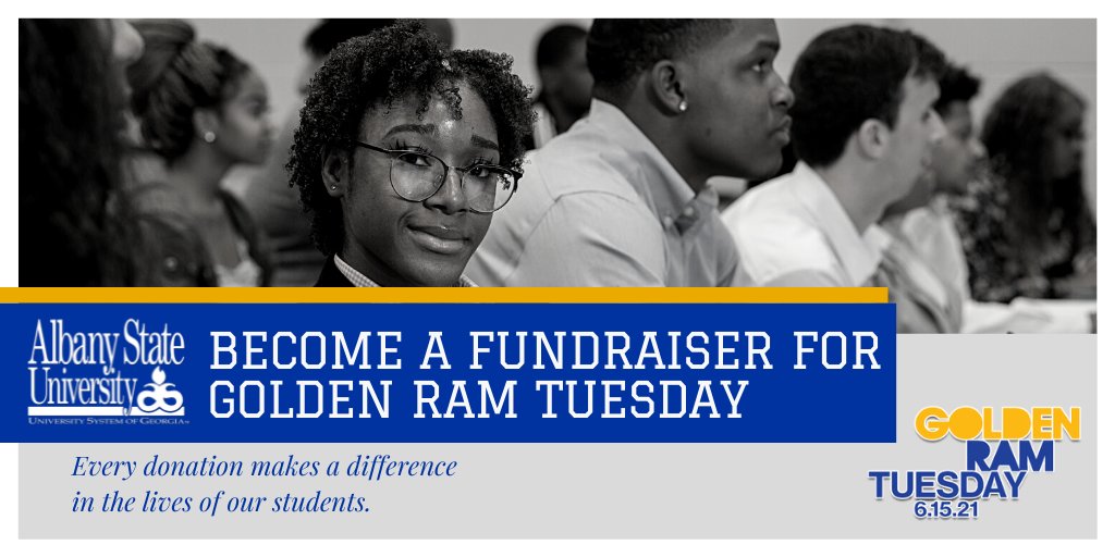 AlbanyStateUniv's tweet photo. Create your own fundraiser for friends and family to contribute to the fund of your choice for Golden RAM Tuesday on June 15! There is also an option to join a team. Click here to begin: https://t.co/FhRQ7ZoX9r 

Make an early contribution here: https://t.co/dfMa1VLYj1
#ASUGives https://t.co/GeGPpjdzZR