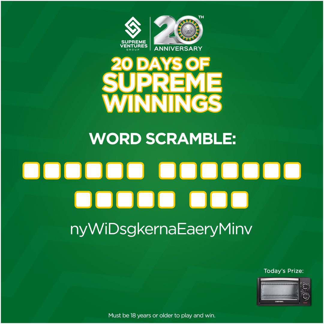 SVLGrp's tweet image. Can you guess what this is? Unscramble the words for a chance to win our our 20 Days of Supreme Winnings!