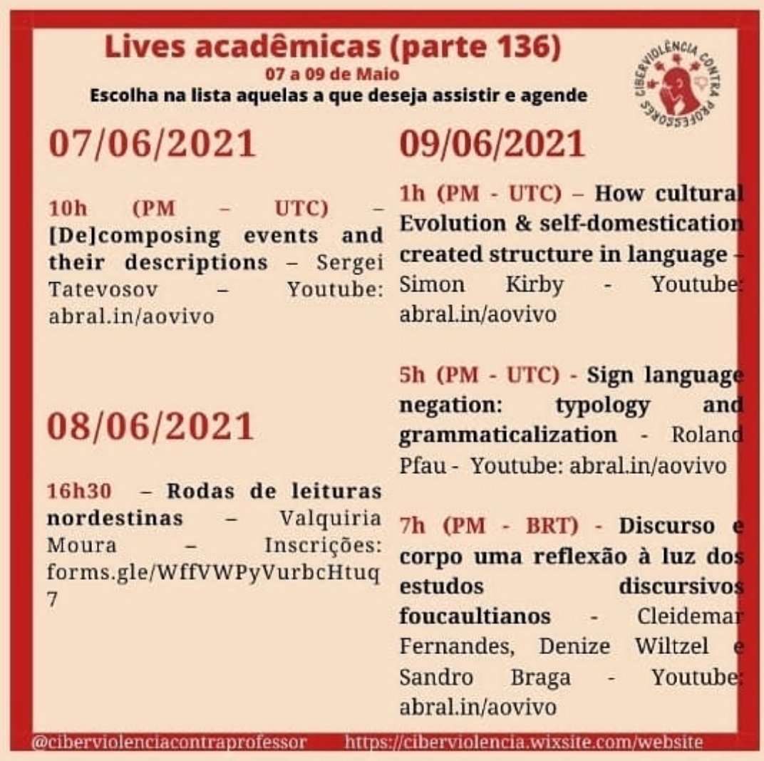ciberviolenprof's tweet photo. Lives indicadas para a semana!

#pibic 
#liveeeducacao https://t.co/hmHBE7ie9S