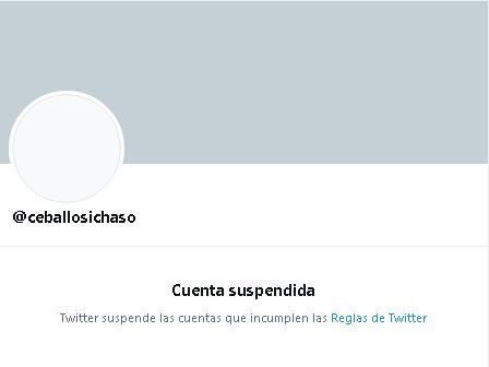 #7Jun| Desde el #CEOFANB informamos que la cuenta @CeballosIchaso y @Libertad020 fueron suspendidas nuevamente por la red social twitter. Seguiremos defendiendo por este medio y desde todos nuestras trincheras comunicacionales, la verdad de la Patria y su #FANB
#VenezuelaPatriota