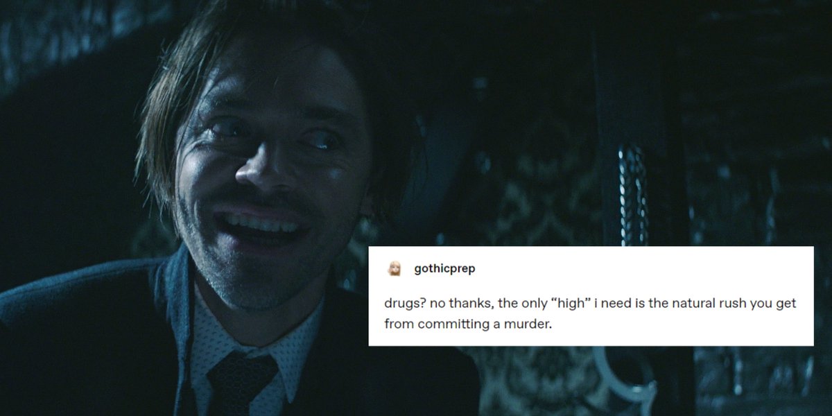 romantashas's tweet photo. drugs? no thanks, the only "high" i need is the natural rush you get from committing a murder. #SaveProdigalSon #MurderyVibes https://t.co/jnN75fDOtq