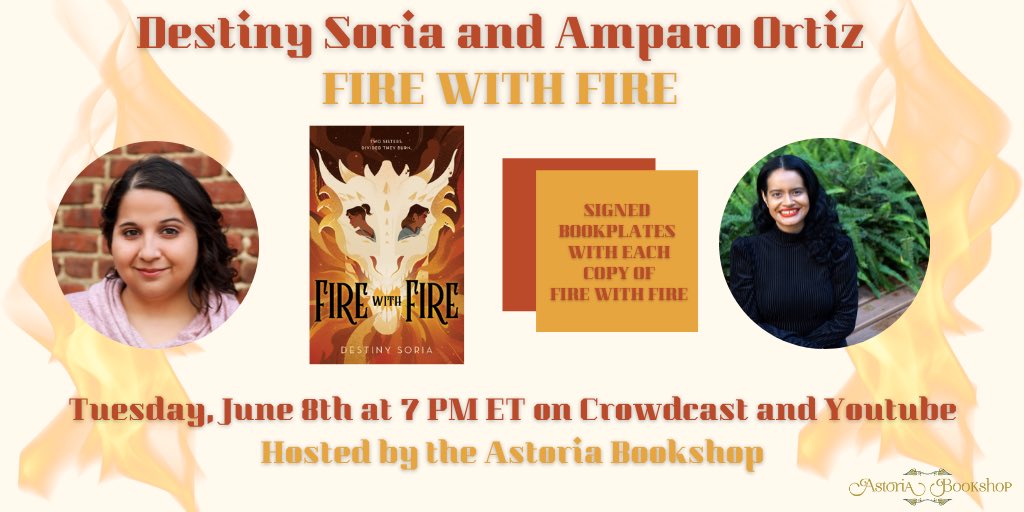 One more sleep till FIRE WITH FIRE! Don't forget to RSVP for the free virtual launch party TOMORROW (6/8) at 7pm ET with @amparo_ortiz & @astoriabookshop. Free signed bookplate with purchase!