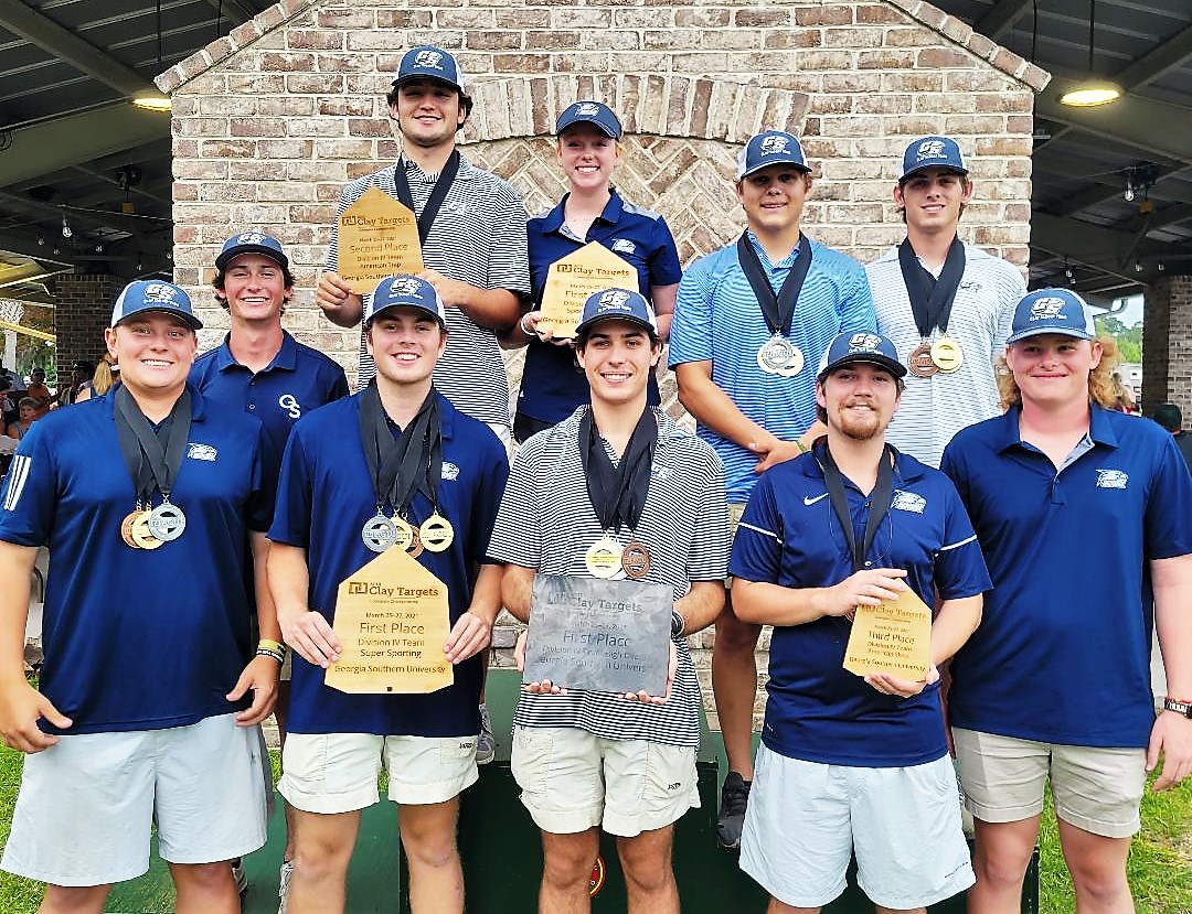 WingClayNation's tweet image. The Georgia Southern Clay Target Team picked up their three ACUI D4 Collegiate Clay Target Championship trophies and medals to the top 5 scoring shooters in trap, skeet, super sporting and sporting clays.  Not bad for a 1st year program.