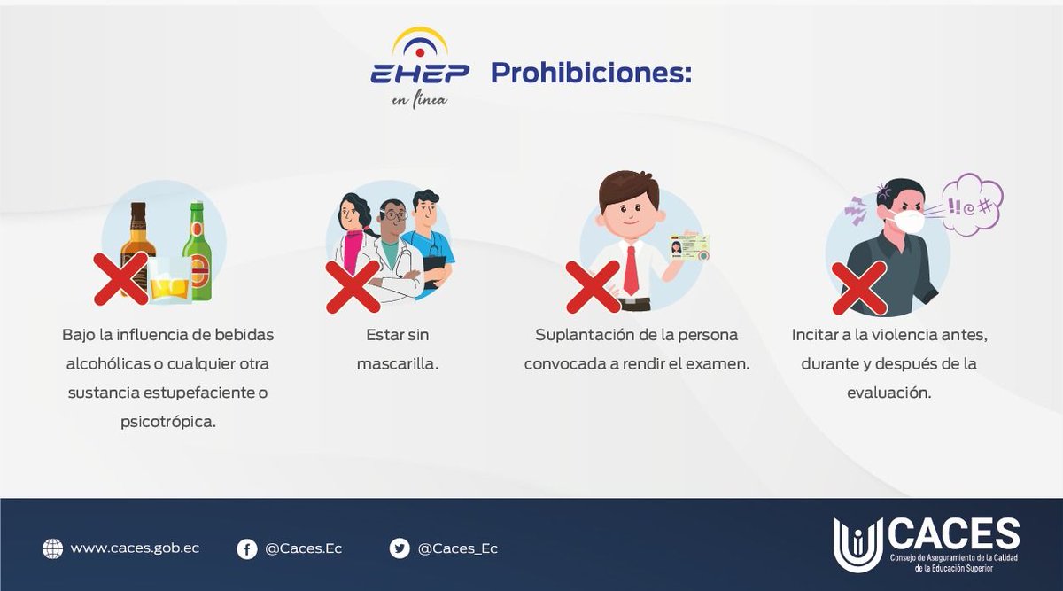 Caces_Ec's tweet photo. #EHEPconResponsabilidad 🔴

Es prohibido ❌ rendir el EHEP bajo las siguientes condiciones. ⤵️ https://t.co/Yke5A41pFl