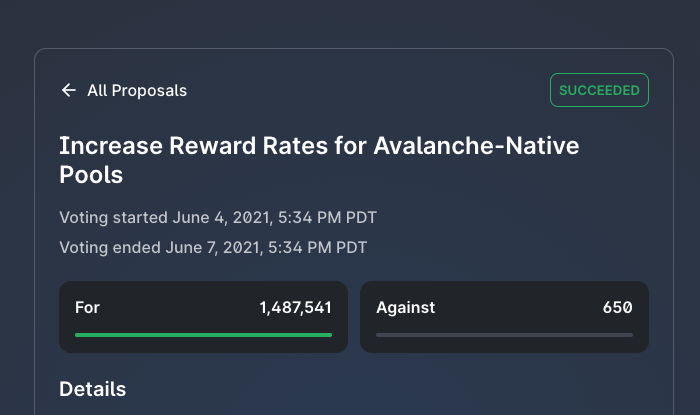 pangolindex's tweet photo. Proposal #5 has passed!

The changes will go into effect after a mandatory 7 day execution delay.

$PNG $AVAX $SNOB $VSO $SPORE @avalancheavax @sporeproject @throwsnowballs @versofinance https://t.co/eHsZrZTW5P