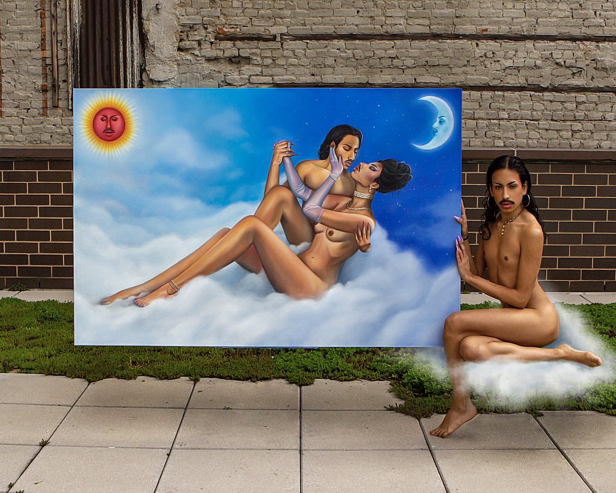 mashgravity's tweet photo. posting w/ no crop, and its pride month so u should support queer artists lmao
“Los Enamorados” 40” x 72” oil on canvas, self portrait by me✨ https://t.co/g7NVB1rxfe