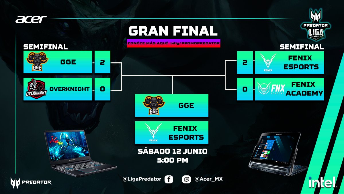LigaPredator's tweet photo. ¡La #GranFinal ha llegado! No te pierdas las batallas entre @GGETEAM_  y @FenixEsportsFNX. ¿Quién será el campeón absoluto? 🏆🔥

✅ Te esperamos este #sábado 12 de junio a las 5:00 pm: https://t.co/GiVm3WYL7w

➡ Conoce las mejores laptops gaming en https://t.co/pSifC8Qz3d https://t.co/4hd6Uo8YRp