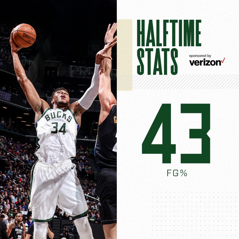 Bucks's tweet photo. Halftime stats.