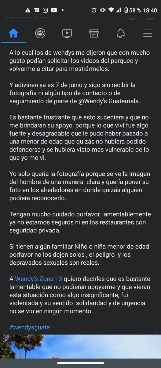 qué impotencia y enojo leer esto !! qué miedo que siempre estemos en peligro y que ni siquiera podamos ir al baño tranquilas. terrible la postura de Wendy's al priorizar su imagen y no darle seguimiento 😡