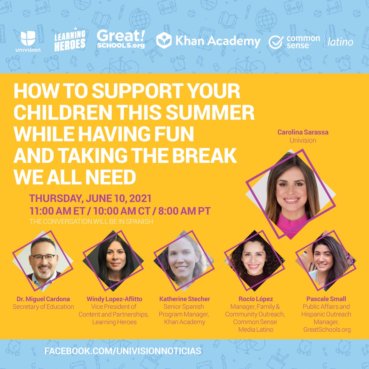 Learning Heroes (@bealearninghero) on Twitter photo Join our Facebook Live conversation! We'll answer your questions about how to support summer learning while having fun. Through Facebook.com/univisionnotic… on June 10th at 11:00 a.m. ET/ 8:00 a.m. PT with <a href="/UniContigo/">Univision Contigo</a>, <a href="/BeALearningHero/">Learning Heroes</a>, <a href="/khanacademy/">Khan Academy</a>, <a href="/CommonSense/">Common Sense Media</a>, and <a href="/GreatSchools/">GreatSchools.org</a>. Join our Facebook Live conversation! We'll answer your questions about how to support summer learning while having fun. Through Facebook.com/univisionnotic… on June 10th at 11:00 a.m. ET/ 8:00 a.m. PT with <a href="/UniContigo/">Univision Contigo</a>, <a href="/BeALearningHero/">Learning Heroes</a>, <a href="/khanacademy/">Khan Academy</a>, <a href="/CommonSense/">Common Sense Media</a>, and <a href="/GreatSchools/">GreatSchools.org</a>.