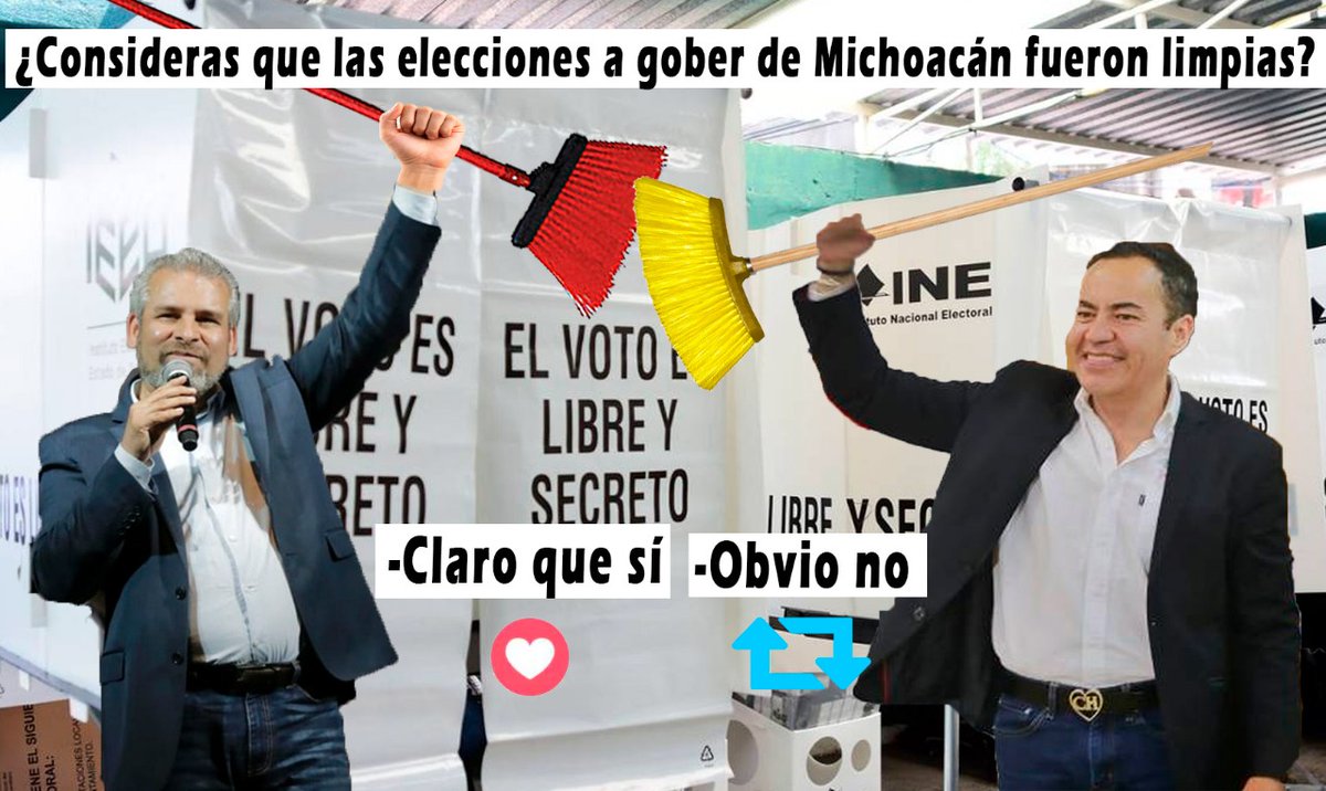 michangoonga's tweet image. ¿Ustedes consideran que las elecciones a gober de Michoacán, fueron limpias?
❤️Si
🔃No