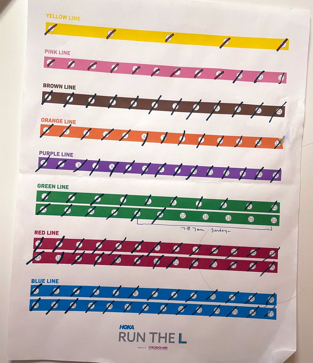 madeleinedupre's tweet photo. And with that, I have finished running 131 miles of the L’s eight lines: Yellow, Pink, Brown, Orange, Purple, Green, Red and Blue! @cta #RuntheL https://t.co/yhVqMnvH8f