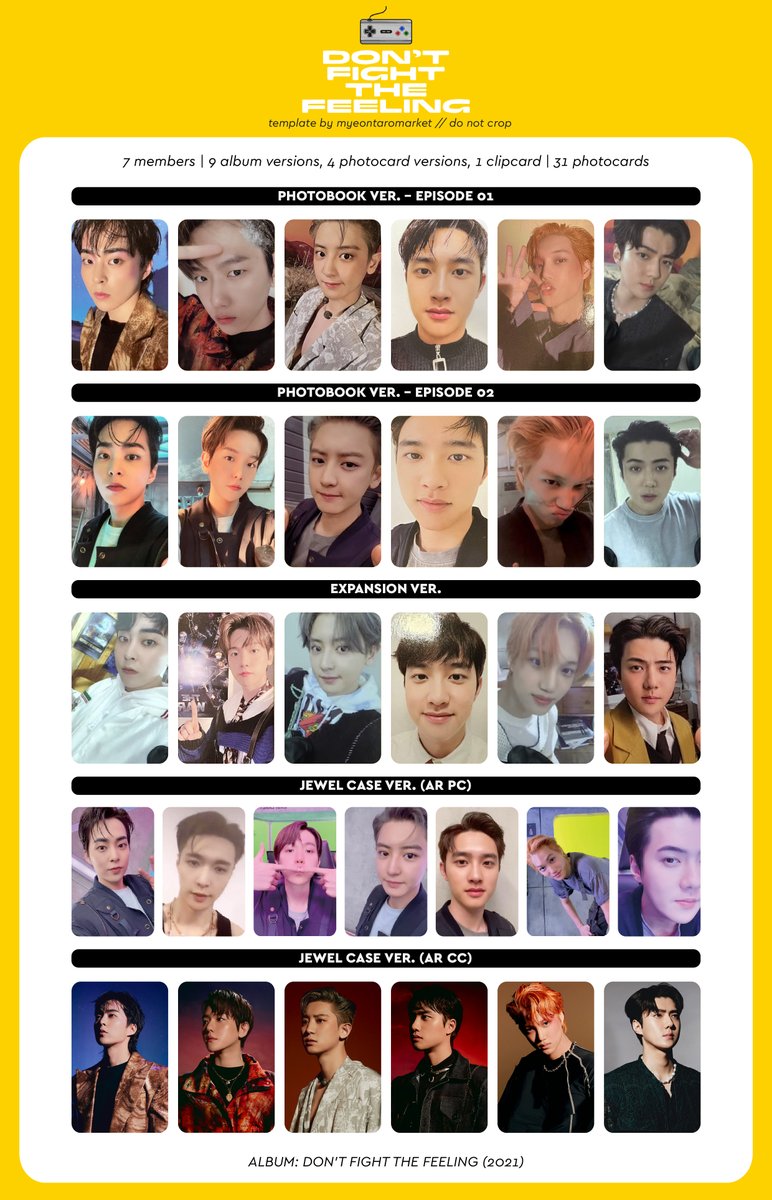 myeontaro's tweet photo. Don't Fight The Feeling Photocards List / Template

all members completed! 💛  

@weareoneEXO #DONT_FIGHT_THE_FEELING https://t.co/cd1qzNyXaw