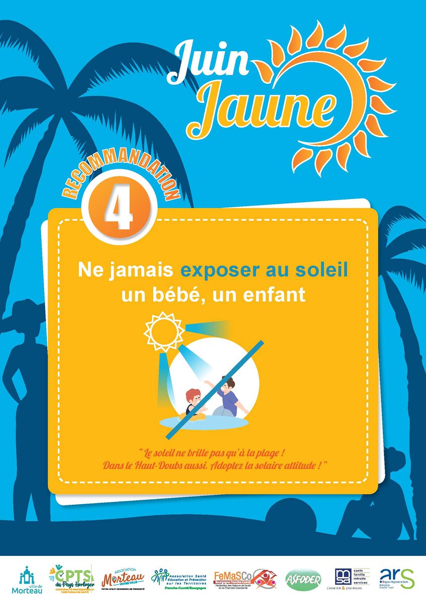 AseptFCB's tweet photo. #JuinJaune
🎁Aujourd'hui, ce ne sont pas un, pas deux mais trois conseils de #PréventionSolaire qui vous sont offerts !
Parce que se protéger du 🌞est l'affaire de toutes et tous, même dans le #HautDoubs ! 😎👒 https://t.co/5IRMOWFfDe